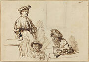 Sketches from a Tavern: Woman Standing and Two Men Seated