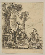 Plate 19: Landscape with a Cavalier Watering His Horse at a Fountain, from 'Various figures and doodles' (Diverses figures et griffonnemens)