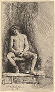 Nude Man Seated before a Curtain
