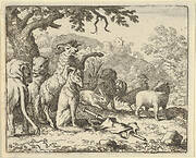 The Ram, Chapelain of the Lion, Gives the Benediction to Renard before His Depature for Rome from Hendrick van Alcmar's Renard The Fox