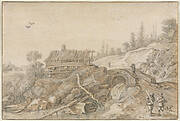 Hilly Landscape with Hut Beside a Stream