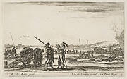 Plate 3: An officer giving orders to a solider in centre foreground, cannon at left, from 'Various Military Caprices' (Varii capricci militari)