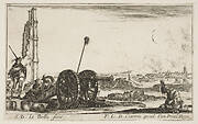 Plate 2: A cannon to the left, a town in the background, from 'Various Military Caprices' (Varii capricci militari)