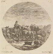 Peasant Seated on a Horse with Cows, Sheep, and Goats