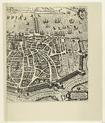 Plattegrond van Antwerpen (rechterhelft); intocht van Ferdinand te Antwerpen in 1635 (nr. 42)