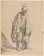 Beggar in a High Cap, Standing and Leaning on a Stick