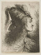 Young man wearing a plumed turban, facing right,  from the series of  'Small Heads in Oriental Headdress'