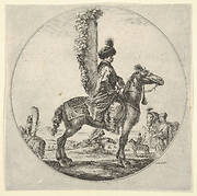 Polish hussar in profile facing right with wings attached to his back, a circular composition, from 'Figures on Horseback' (Cavaliers nègres, polonais et hongrois)
