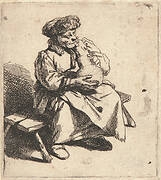 Old Woman Holding a Large Pot