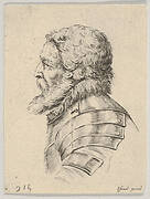 Plate 7: bust of a bearded soldier wearing armor, facing left in profile, from 'Various heads and figures' (Diverses têtes et figures)