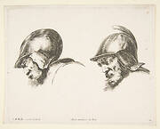Plate 10: two heads of old soldiers wearing helmets, both facing left and looking downwards, from 'The principles of design' (I principii del disegno)