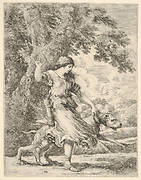 A nymph holding a large dog by the collar, or 'La belle chasseresse'