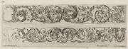 Two Ornamental Bands with Facing Heads of Lion and Eagle, and Two Rams