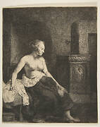 Woman Sitting Half-Dressed beside a Stove