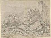 The Virgin, Saint John the Baptist, and Mary Magdalen weeping over Christ's dead body